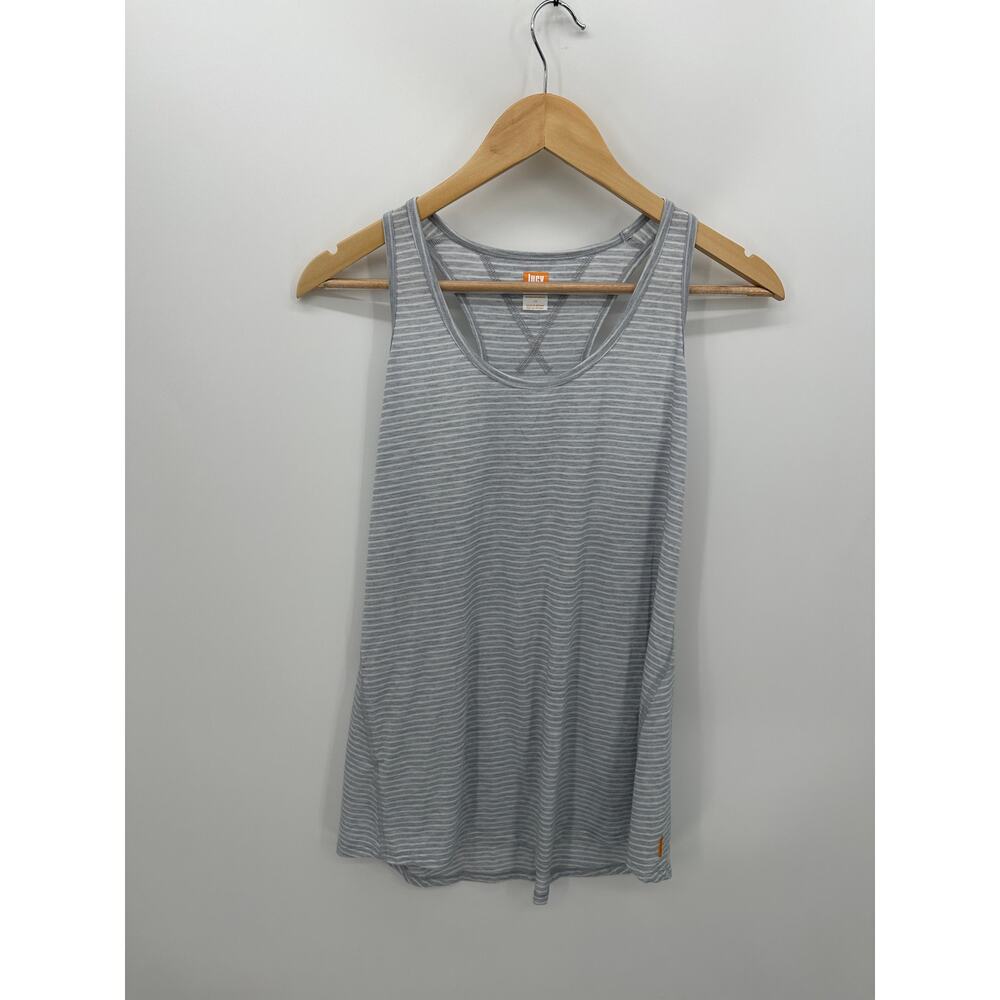 Lucy Tank Women Large Gray Striped Racerback Lucytech workout training Running